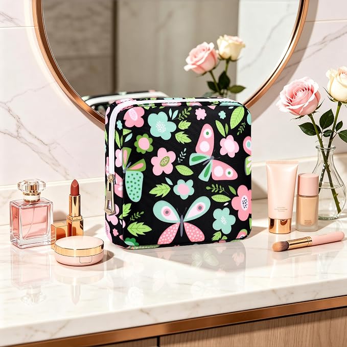 Period Pouch Discreet Sanitary Napkin Storage Bag Pad Bags | Menstrual Cup & Pad Holder, First Period Kit Storage, Feminine Bag for Women, Portable, Butterfly Print
