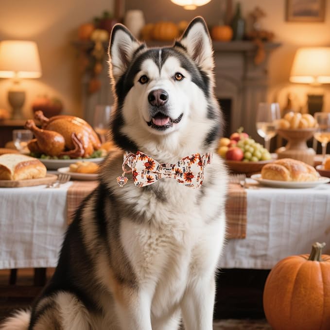 ADOGGYGO Thanksgiving Dog Collars with Bow, Gobble Turkey Pet Collar, XL