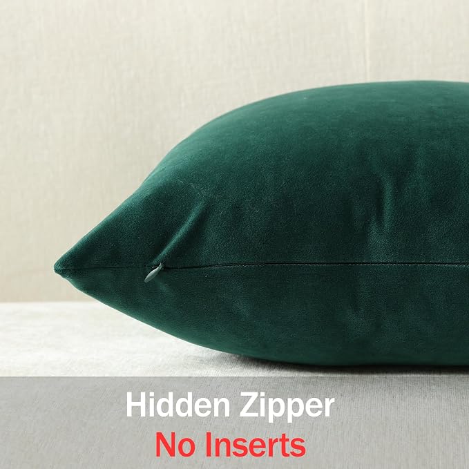 Throw Pillow Covers 18x18 Green: Pack of 2 Cozy Soft Velvet Square Modern Luxury Decorative Throw Pillow Cases for Sofa Couch Living Room Bed Home Decor Christmas