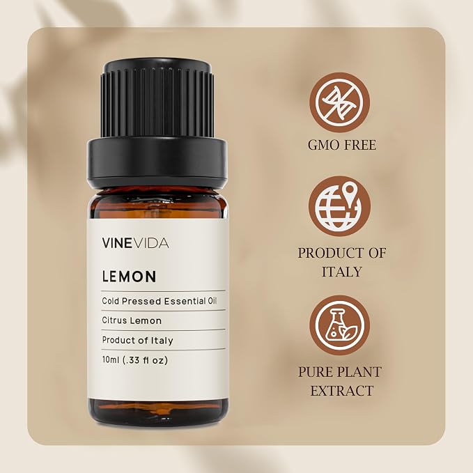 VINEVIDA Lemon Essential Oil 10 mL - Undiluted for Candle Making, Soap Making, DIY Candle Scents