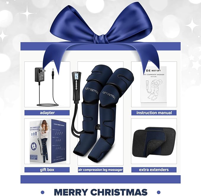 Air Compression Leg Massager with Heat - Ideal Christmas, Mother's Day and Father's Day Gifts for Men, Women, Dad, Mom - Relieves Foot and Knee Pain, Eases Varicose Veins, Cramps, Swelling and Edema