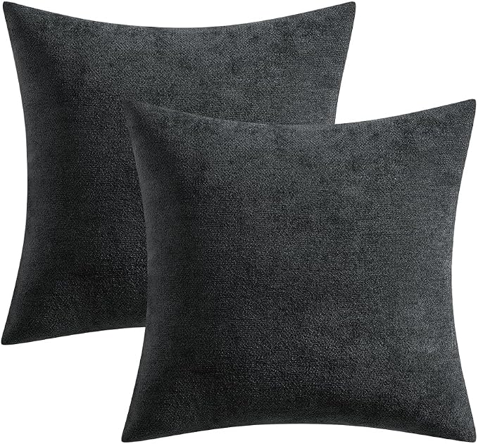 MIULEE Pack of 2 Black Decorative Pillow Covers 18x18 Inch | Soft Chenille Couch Throw Pillows Farmhouse Cushion Covers for Home Decor Sofa Bedroom Living Room