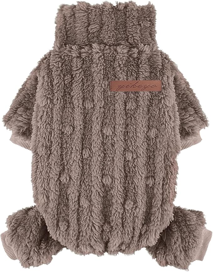 Yikeyo Dogs Sweater,Dog Sweaters Pajamas for Small Dogs,Fleece Warm Puppy Onesie,Chihuahua Yorkie Clothes,Pet Outfit Apparel,Khaki,S,Chest 15.8IN