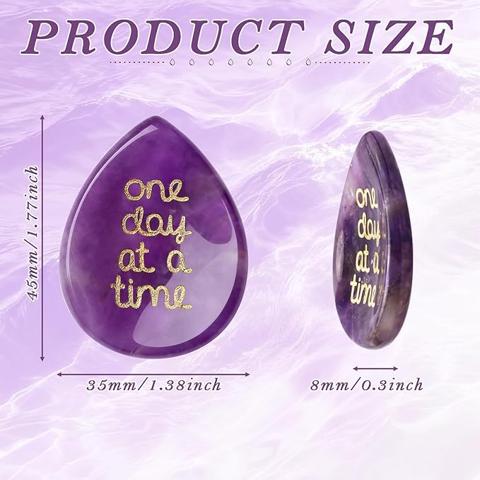 One Day at A Time Amethyst Thumb Worry Stone for Anxiety Crystals Healing Stones Inspirational Stone for Meditation Worry Stones for Stress Relief Sobriety Gifts Thinking of You Gifts for women