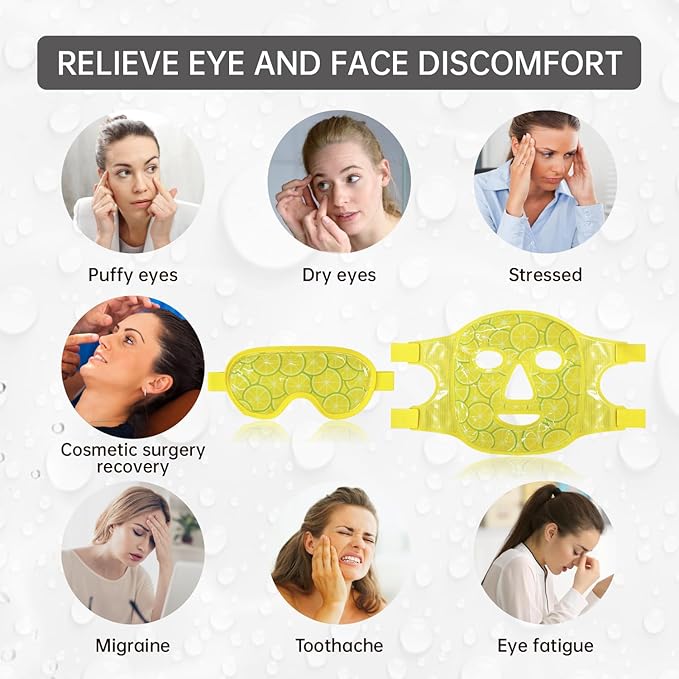 ZNÖCUETÖD Face Eye Mask Ice Pack for Reducing Puffiness, Bags Under Eyes, Puffy Dark Circles, Migraine,Hot/Cold Pack with Soft Plush Backing (Lemon Yellow)