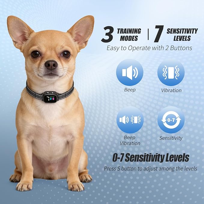 Anti Bark Collar for Small Dogs, No Shock Bark Collar with Beep & Vibration, 7 Sensitivity Levels, Smart Bark Detection, Rechargeable IP67 Waterproof Bark Collar for Small Dogs 5-30lbs, Black