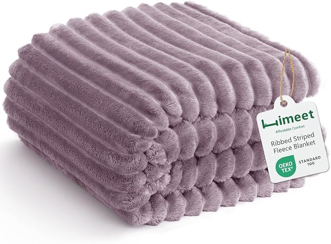 HIMEET Dusty Purple Full Blanket for Bed, 300GSM Ribbed Fleece, 84 x 90 in | Ultra Soft Flannel, All-Season Lightweight Warmth, Bed Layering & Home Room Decor, Gift for Men & Women, Machine Washable