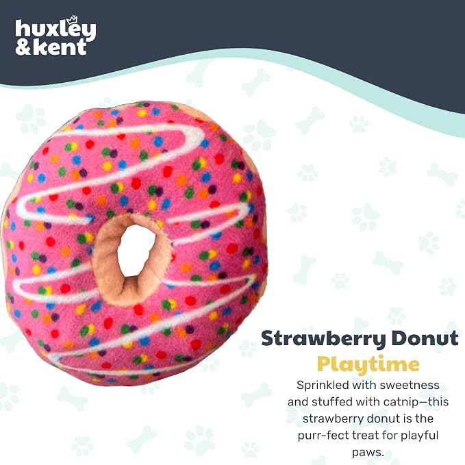 Huxley & Kent Plush Crinkle Catnip Cat Toy, Strawberry Donut