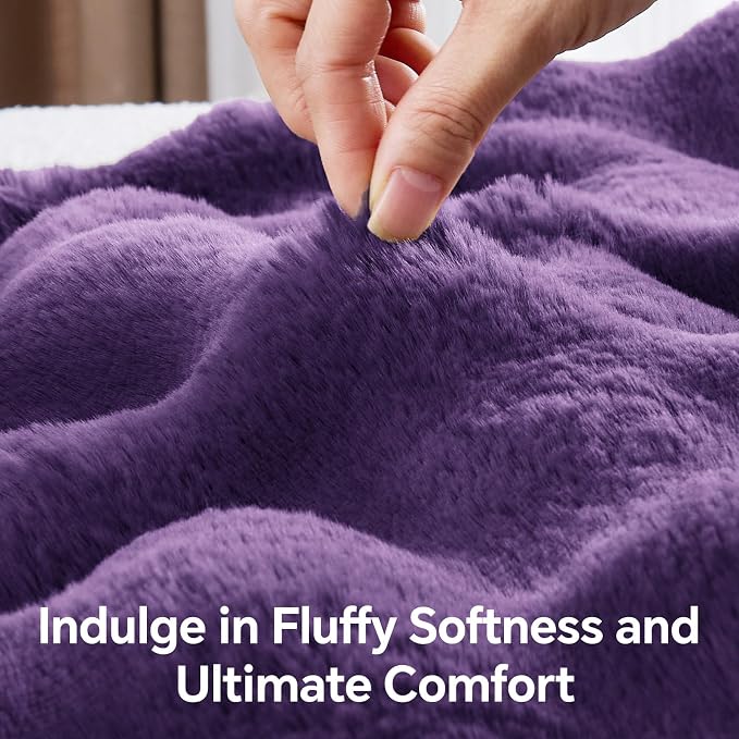 BEDELITE Faux Fur Throw Bubble Blanket for Couch, 50" x 60", Purple | 870GSM Soft Cozy Plush Blanket for Sofa & Bed Living Room Decor, Warm Fuzzy Faux Rabbit Fur for Women Gift, All Season Use