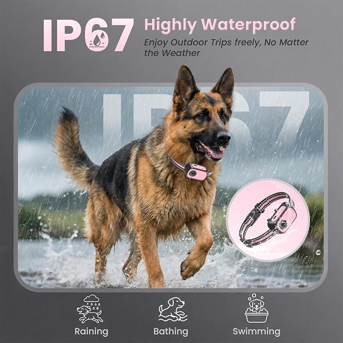 Dog Bark Collar for Large Medium Small Dogs, Rechargeable Smart Bark Collar, Anti Barking, Humane Dog Training Device with 5 Adjustable Sensitivity Beep Vibration(Pink)