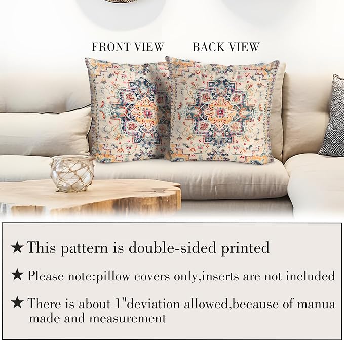 Boho Throw Pillow Covers 26x26 inch Set of 2,Boho Vintage Carpet Pattern Antique Ethnic Decor Double Sided Pattern Cushion Cover Soft Pillow Case Living Sofa Room Bed Square Pillow Cover