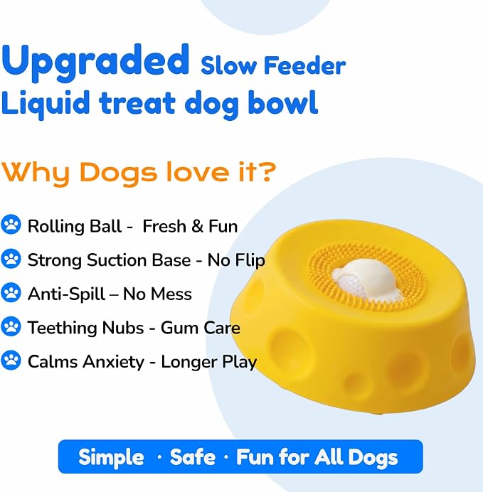 Lick and Roll Bowl for Dogs - Slow Feeder with Rolling Ball, Anxiety Relief