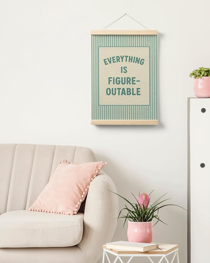 FGFK Everything Is Figureoutable Positive Affirmations Wall Art Poster Hanger Frame, Retro Cyan Inspirational Canvas Prints Framed Wall Decor for Office Classroom Home Bedroom, 12x16 Inch