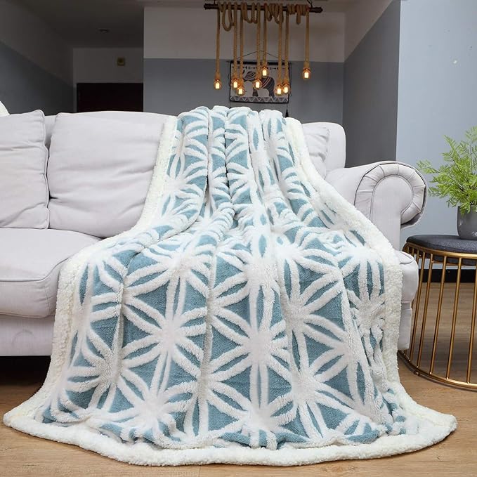 LOMAO Sherpa Fleece Blanket Gifts for Mom Dad Cozy Soft Throw Blanket for Women Men Birthday Gifts Dual Sided Couch Sofa Bed Blanket (Light Blue,51x63 inch)
