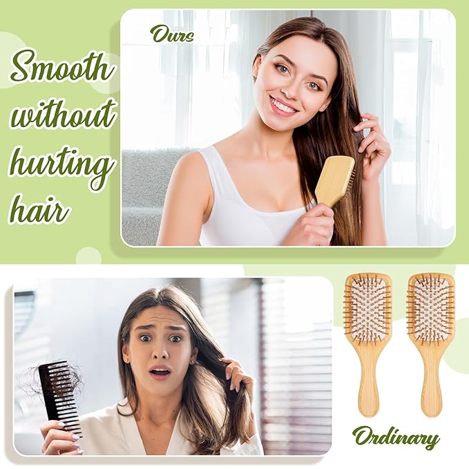Tessco for you 12 Pcs Bamboo Hair Brushes Bulk Wooden Paddle Brush Scalp Massage Bristle Anti Static Engraving DIY Gifts for Women, Party, Wedding(7.87'' X 2.56'',White)