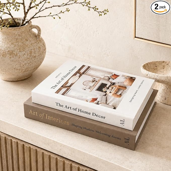 Decorative Books for Home Decor with Storage – Set of 2 Faux Linen Book Boxes with Aesthetic Covers – Enhance Your Coffee Table, Bookshelf Decor – Hidden Storage for Photos, Keepsakes, and Jewelry