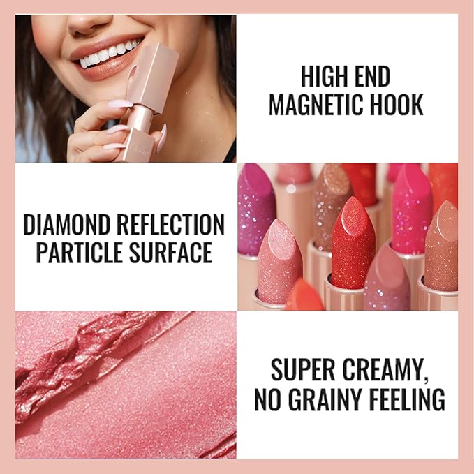 Oulac Shimmer Lipstick for Women, Infinity High Shine Finish, Hydrating Lip Color Infused with Damask Rose Oil for All-Day Comfort, Gluten-Free Vegan Beauty, D03 Soirée Red