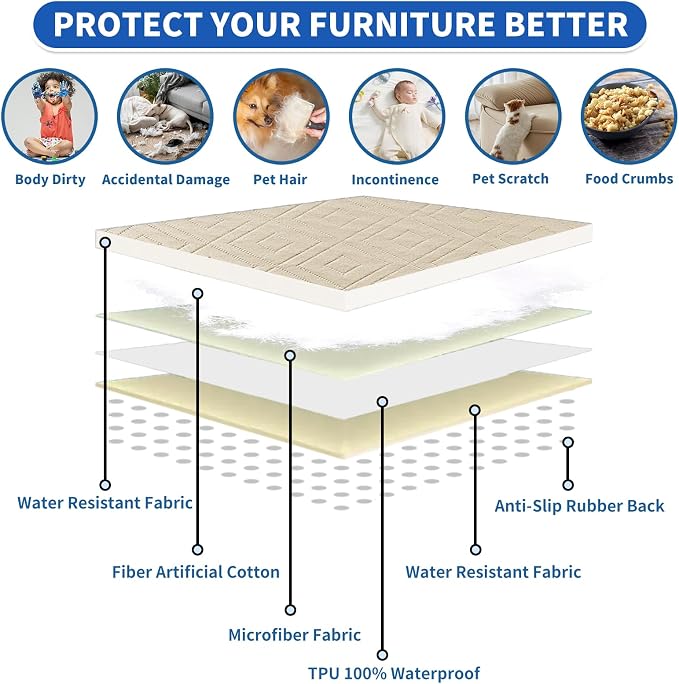 2026 Waterproof Dog Bed Blanket (82"x82") Comfy Couch Sofa Mat for Dog Pets with Anti-Slip Back, Universal Incontinence Lightweight Liner Pad for Furniture Car Picnic etc Durable Washable, Beige