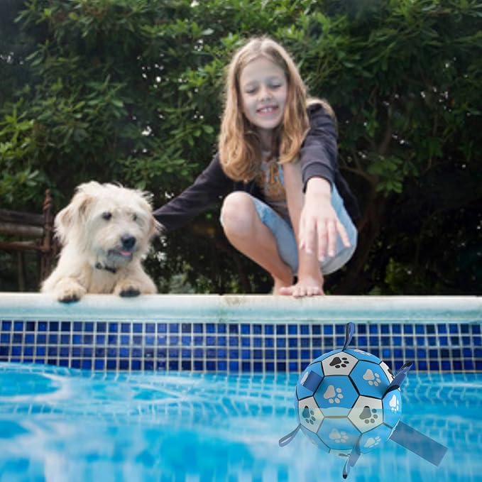 Dog Soccer Ball, Interactive Toys for Tug of War, Puppy Birthday Gifts, Tug Toy, Water Toy, Durable Balls for Small & Medium Size(6 inch-Blue)
