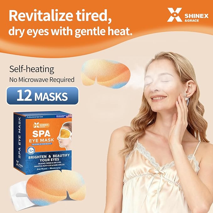 Shinex & Grace Heated Eye Masks for Dry Eyes, Warm Eye Compresses for Dry Eyes, Steam Eye Masks Disposable, Hot Overnight Sleeping Travel Self Clear Severe Redness Rest Relief Care Patch Pad Product