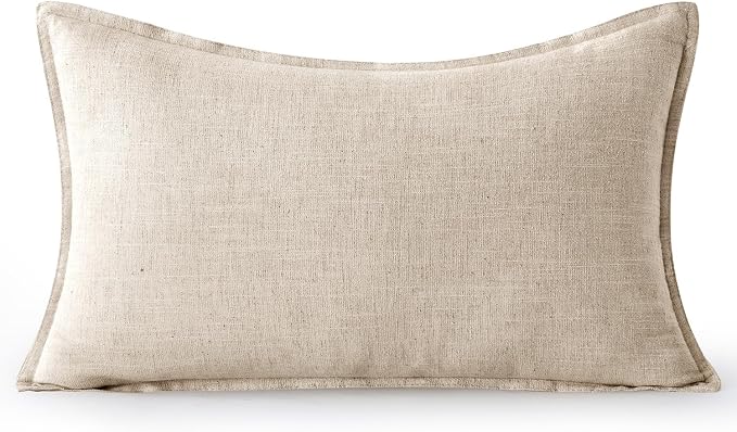 MIULEE Decorative Linen Lumbar Pillow Cover 12x20 Inch Natural Beige | Boho Farmhouse Neutral Couch Long Throw Pillow for Bed, Pack of 1 Accent Modern Pillowcase, Sofa Livingroom Home Decor