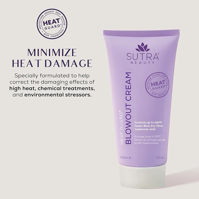 SUTRA Heat Guard Blowout Cream – Hyaluronic Acid Heat Protectant up to 450 °F – Lightweight Frizz‑Control & Moisture for Smooth, Voluminous Blowouts – Sulfate‑, Paraben‑ & Phthalate‑Free