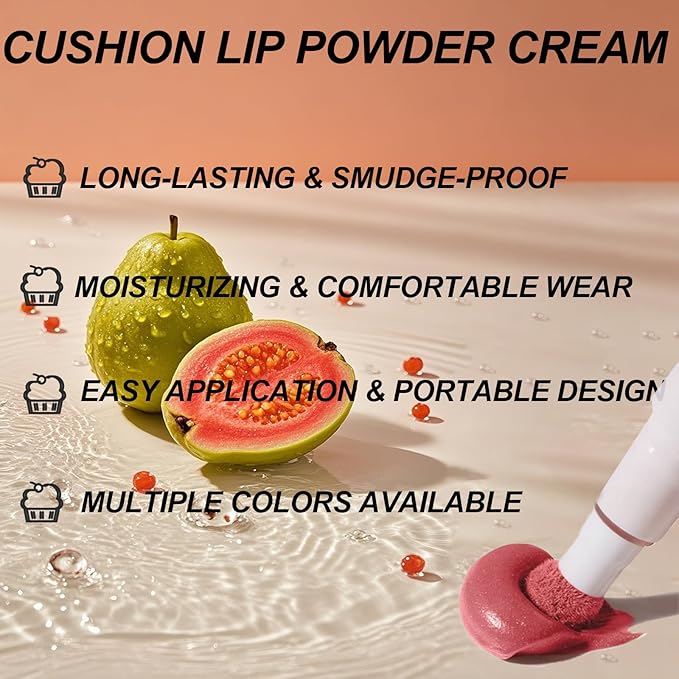 Cushion Lip Powder Cream, Matte Lip Cream - Long-Lasting & Smooth Skin, Non-Drying, Moisturizing Non-Fading Lipstick, CreaM Velvet Finish, Lightweight (N14 Cherry pink)