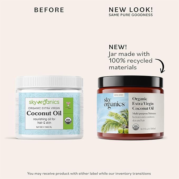 Sky Organics - Multipurpose Organic Coconut Oil for Skin & Hair, 16.9 fl oz - Extra Virgin Hair Oil & Body Moisturizer - Vitamins, Antioxidants & Fatty Acids - Vegan, Cruelty Free with ebook