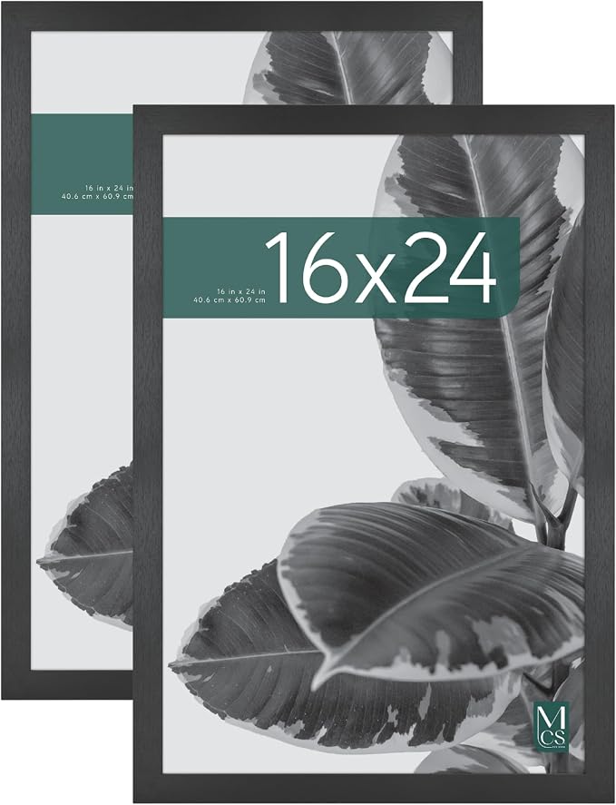 MCS Studio Gallery 16x24 Poster Frame Black Woodgrain Engineered Wood, Vertical & Horizontal Wall Hanging Large Picture Frame for Photos, Posters & Art Prints (2-Pack)