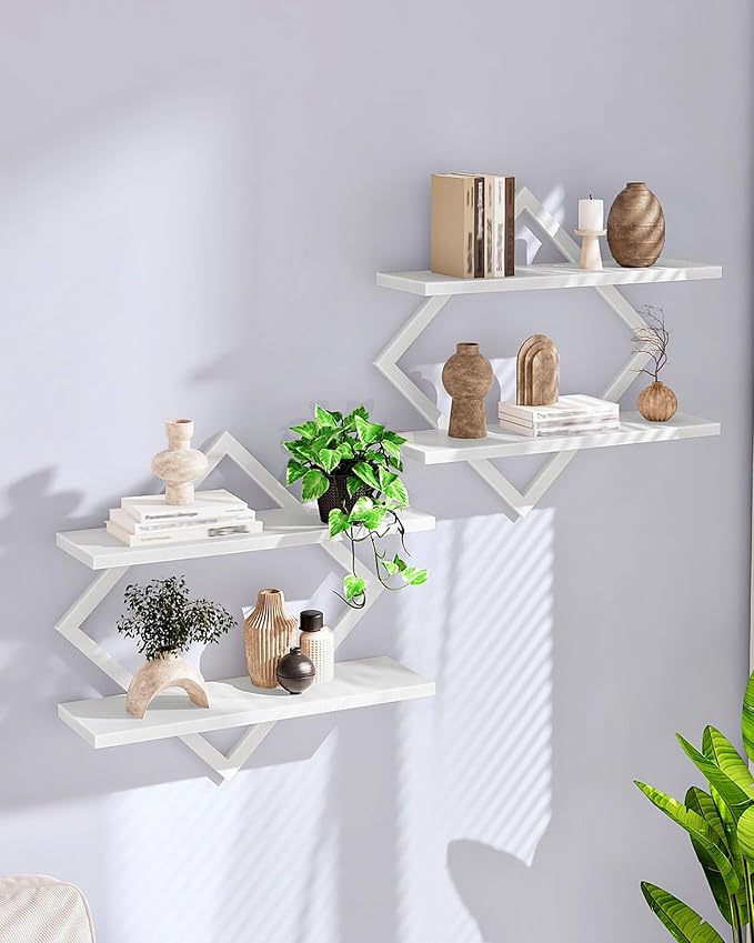 Floating Shelves, Set of 2 Wall Shelves, 2-Tier Hanging Shelves, Wall Shelf Set of 2, for Living Room, Bedroom, Kitchen, Office, Study, White TBJ01P2WB