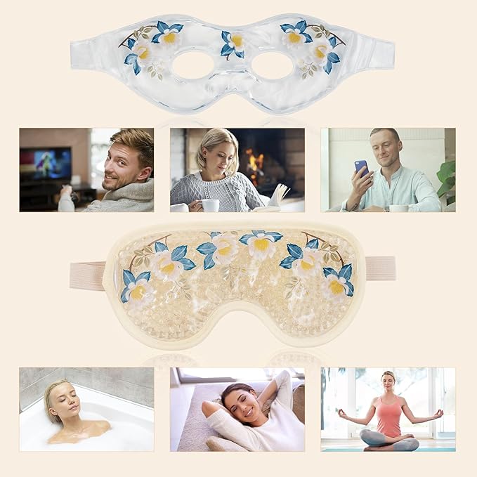 LEOSTEP 4 PCS Cooling Eye Mask Set - Ice Face Mask with Camellia Essential Oil, Cold Eye Compress and Reusable Gel Pads for Eyes Puffiness, Migraine Headache, Dark Circles, Dry Eyes