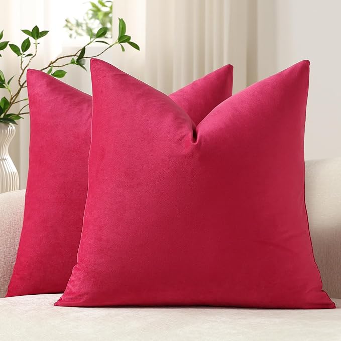 Throw Pillow Covers 16x16 Hot Pink: Pack of 2 Cozy Soft Velvet Square Modern Luxury Decorative Throw Pillow Cases for Sofa Couch Living Room Bed Home Decor