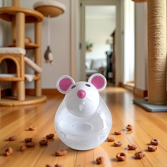 Beige Interactive Cat Toy, Mouse Shape Treat Dispenser, Food Storage Holder for Indoor Cats and Kittens, Cat Mice and Animals Toys for Pet Increases IQ Interactive & Food Dispensing