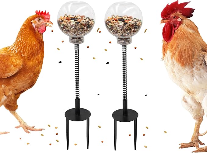 Chicken Treat Dispenser, Chicken Enrichment Toys with Spring and Ground Stake, Feeder for Coop, Coop Accessories for Hens, Geese, Ducks, Turkeys, Other Poultry