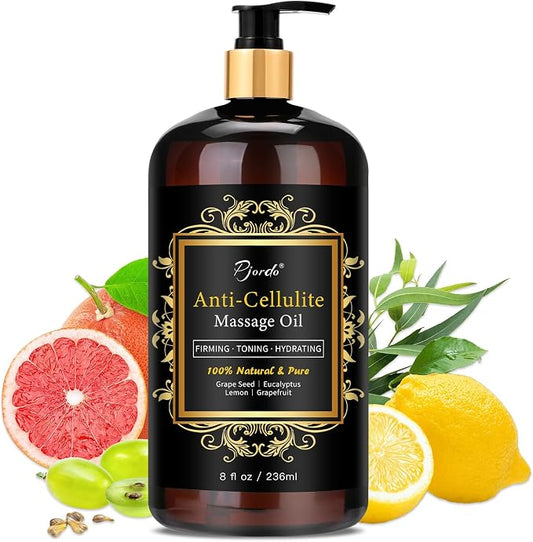 Pjordo Anti Cellulite Massage Oil for Massage Therapy, 100% Natural & Pure Body Firming Oil for Reducing Cellulite, Firming & Moisturizing Skin, Fast Absorbing, Cellulite Remover for Leg & All Body