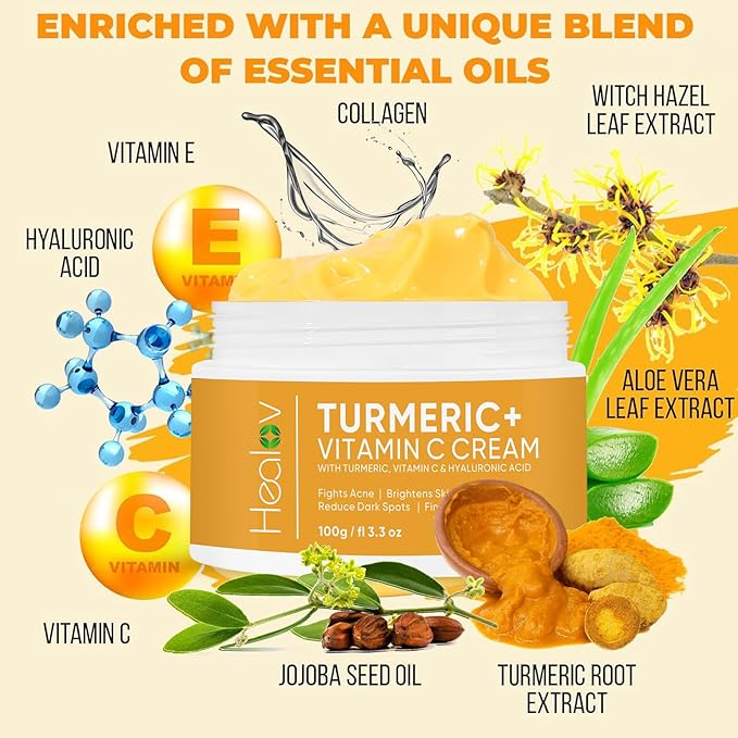 Turmeric Cream for Skin Brightening - All Natural Face & Body Turmeric Skin Lotion - Turmeric Cleanses Skin, Fights Acne, Evens Tone, Marks, Sun Damage, & Age Spots - Pure Turmeric Cream (Large)