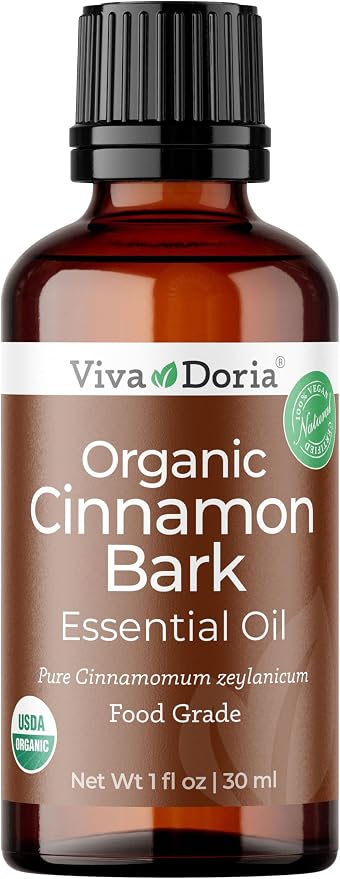 Viva Doria Cinnamon Bark Essential Oil, USDA Certified Organic Cinnamon Oil, 100% Pure, Natural Essential Oil, Undiluted, for Aromatherapy | Food Grade, 30 mL (1 Fluid Ounce)
