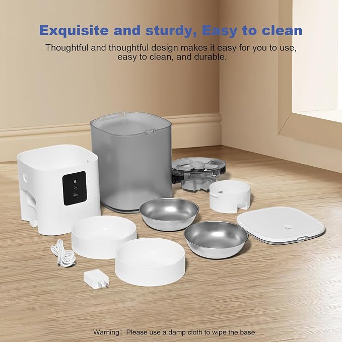 2.4G/5G Automatic Cat Feeder, 6L WiFi Cat Food Dispenser with 10s Voice Recorder, Double Bowl Pet Feeder up to 10 Meals per Day, Timed Feeder with Dry Food Sealed Ring (White)