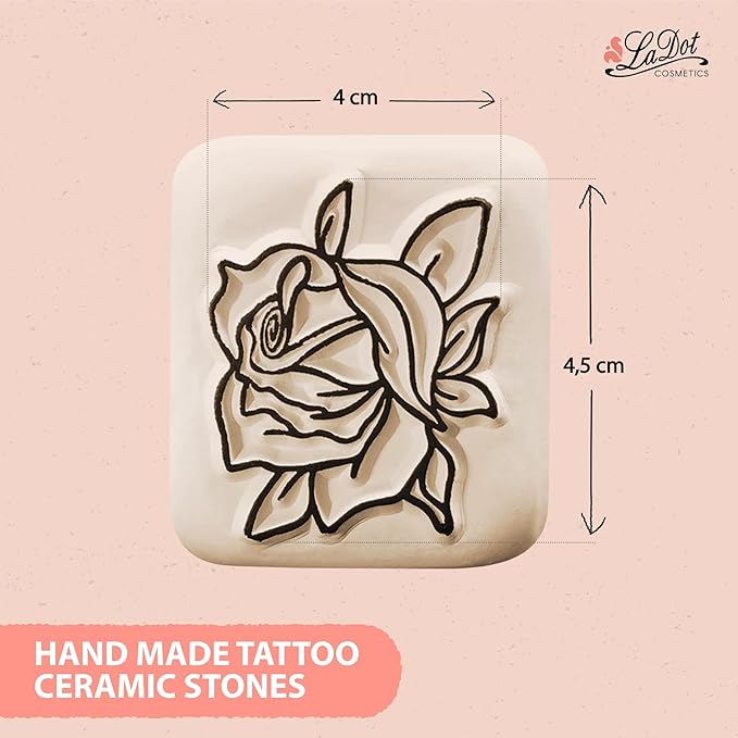 LaDot Temporary Tattoo Stamp– Easy-to-Use Reusable Ceramic Skin Stamp for Creating Custom Temporary Tattoos – Fun Body Art Tool for Parties, Events, and Festivals (Rose, Large)