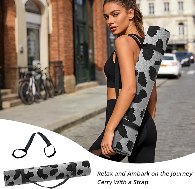 ILILI Yoga Mat Leopard Print Yoga Mat 8mm, Suede & TPE Thick Exercise Mat, Workout Mat for Women Men, 72''x25'' Fitness Mat with Strap for Home Gym, Yoga, Pilates, Stretching