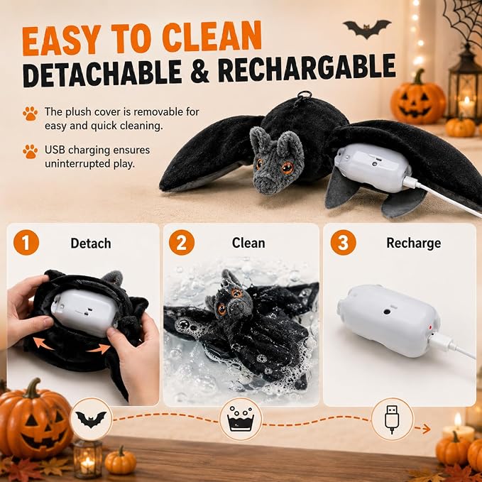 Flying Bat Dog Toy,Flapping Bird Interactive Cat Toy,Flying Bt Toy for Dogs | Cute Flapping Wings Electric Teasing Cat/Dog Toy,Indoor Chase Toy for Exercise,Hanging and Ground Play(1Pc)