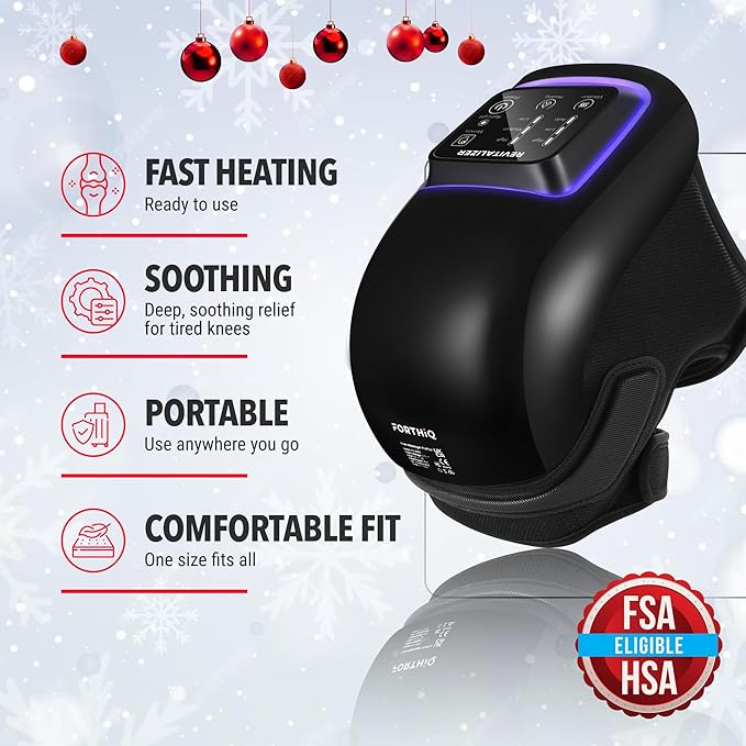FORTHiQ Knee Massager Pro+ with Heat, Red Light and Vibration, 6-in-1, Dual-Wavelength - Cordless, Portable, Adjustable Straps, Easy to Use, Saves Your Settings, FSA-HSA Eligible