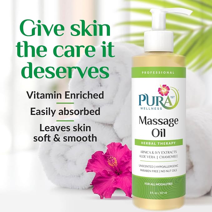 Herbal Therapy 8 Fl oz Massage Oil, Aloe Vera, Professional, Massage Therapy, Deep Tissue, Unscented, Hypoallergenic, Natural Ingredients, Skin Hydrating, Moisturizing, Muscle Relief