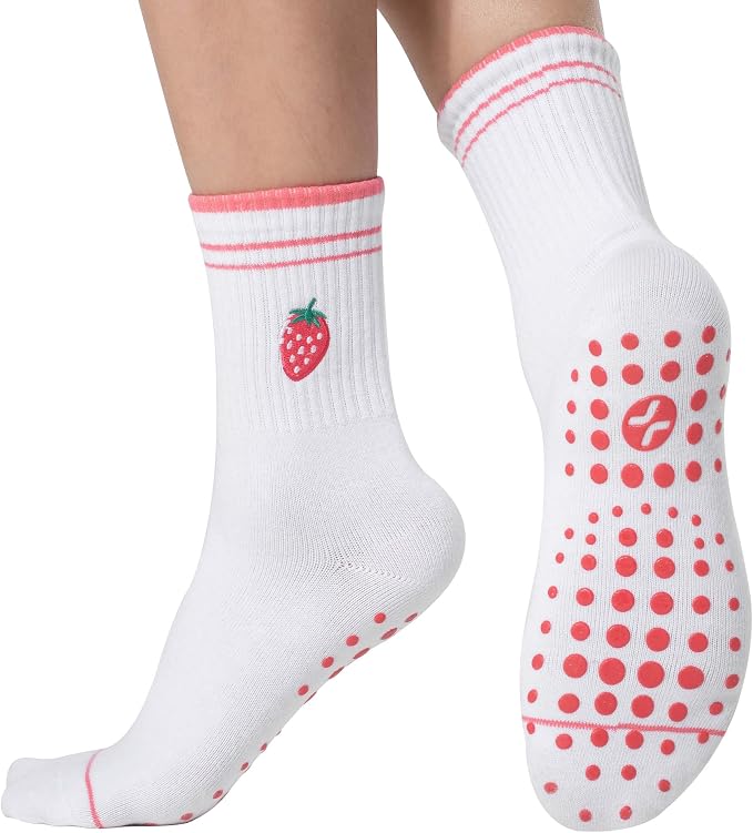 COOLMATE Pilates Socks with Grips for Women, Yoga Socks, Crew Non Slip Women for Barre, Pilates Gifts for Women