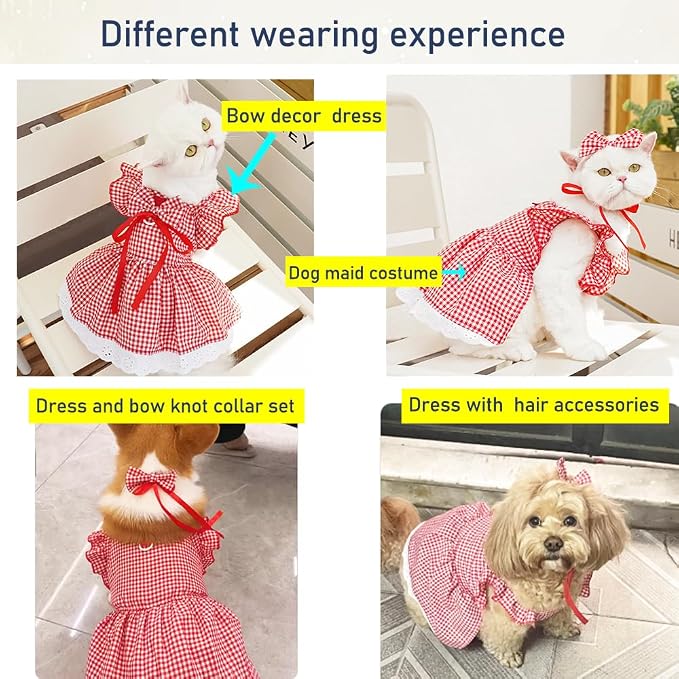 ANIAC Plaid Dog Dress with Leash Ring Girl Dog Clothes for Small Dog Bow Decor Red Cat Dress for Cat only Holiday Puppy Clothes for Chihuahua Yorkie Dachshund Pomeranian (2XL, Plaid)