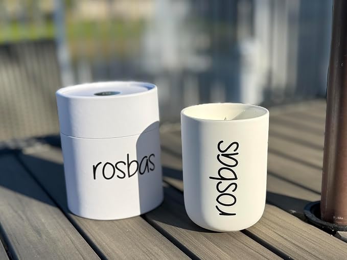 rosbas Palo Santo Soy Wax Candle - 8 oz in Ceramic Jar - Boxed - Clean Burning for Energy Cleansing - White - Made in USA