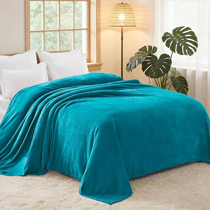Exclusivo Mezcla Soft Fleece Blanket Queen Size for Bed, Teal | 90x90 Inches, Double-Sided Brushed Flannel, Lightweight Plush Cozy Blanket for Home Decor, All Season, Machine Washable