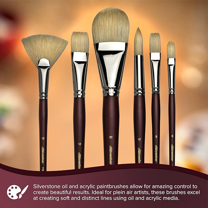 Silver Brush Limited 1104, Silverstone Fan Brush, Oil Paintbrush, Size 12, Long Handle