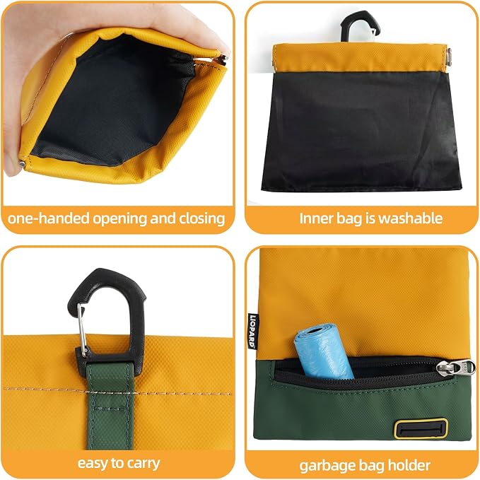 LIOPARD Portable Dog Treat Pouch, Hands-Free Pet Training Snack Bag with Carabiner, Auto-Closing Nylon Fabric Dog Walking Bag for Outdoor Use & Puppy Travel (Blue)