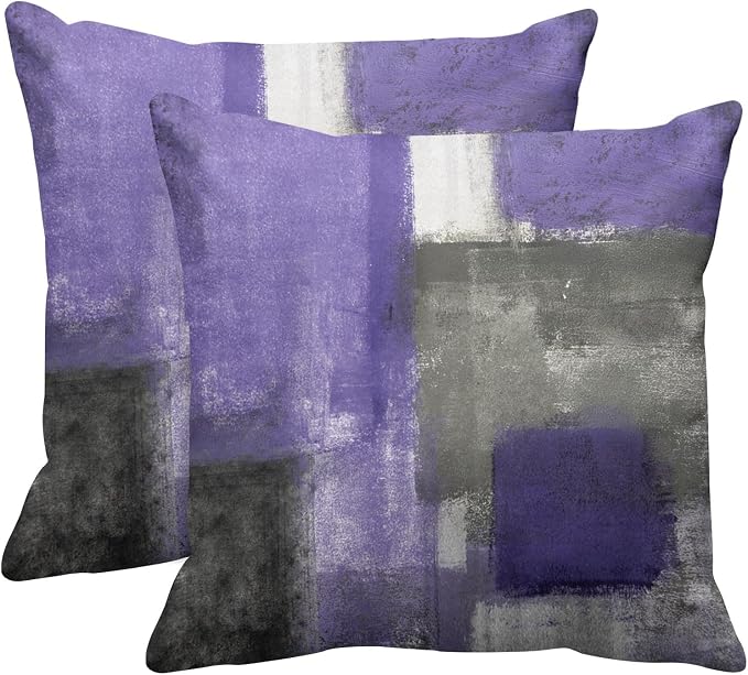 Emvency Throw Pillow Covers Set of 2, 18 x 18 Inch, Line Purple | Abstract Modern Retro Outdoor Decorative Square Pillow Cases Couch Cushion Case for Couch Bed Sofa Living Room Home Decor